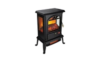 Slickblue 1500W Freestanding Electric Fireplace, 3D Flame with Remote Control, Glass Doors, 3 Quartz Tubes, Black