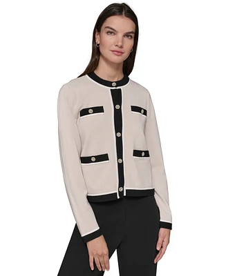 Karl Lagerfeld Paris Petite Embellished-Button Tipped Cardigan Sweater