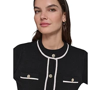 Karl Lagerfeld Paris Petite Embellished-Button Tipped Cardigan Sweater