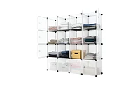 Slickblue 16-Cube Storage Shelf Bookcase in White, Versatile Shelving Unit for Organizing Closets, Toys, and More