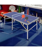 Slickblue 6FT Blue Table Tennis Table Set – Foldable & Portable Ping Pong Table for Indoor/Outdoor Games