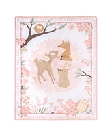 The Peanutshell Pink and White Fairytale Forest Crib Bedding Set for Baby Girls, 3 Piece Nursery Set