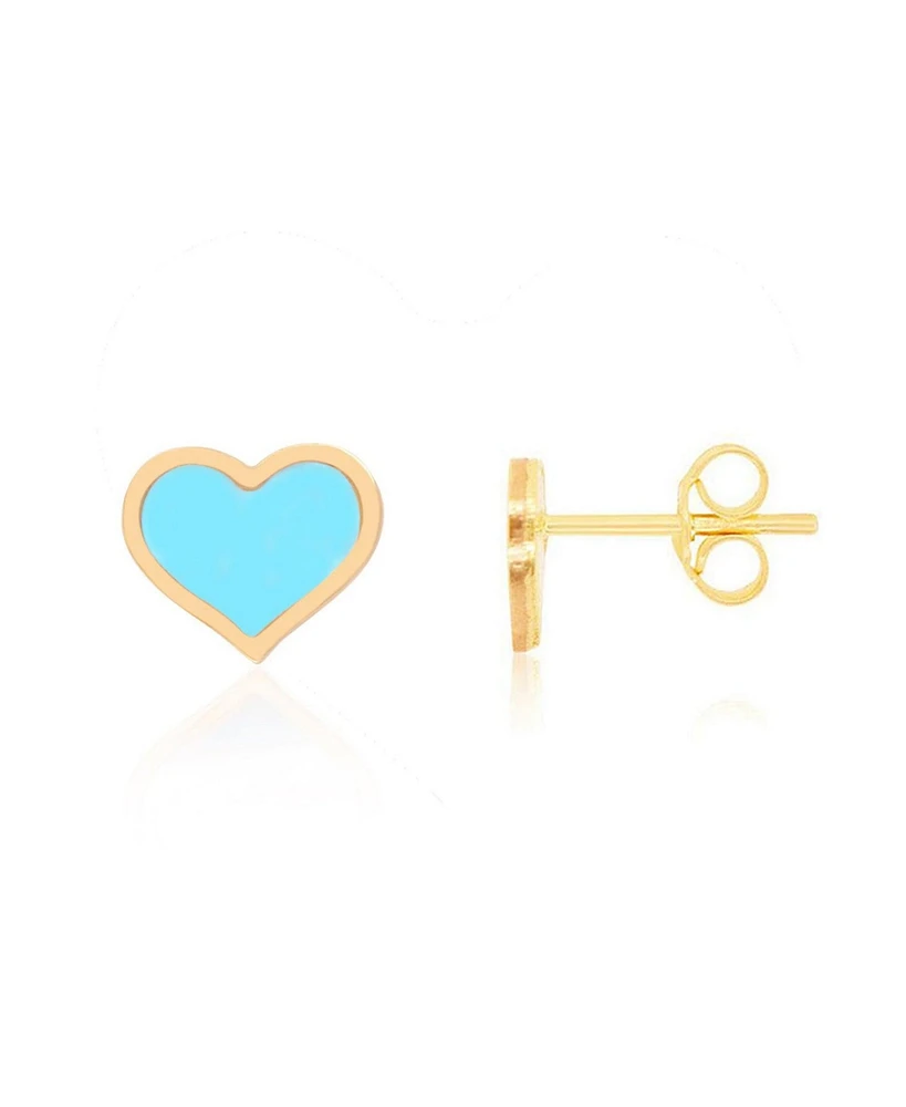 The Lovery Large Turquoise Heart Stud Earrings 14K Gold