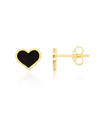 The Lovery Large Onyx Heart Stud Earrings 14K Gold