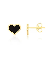 The Lovery Large Onyx Heart Stud Earrings 14K Gold