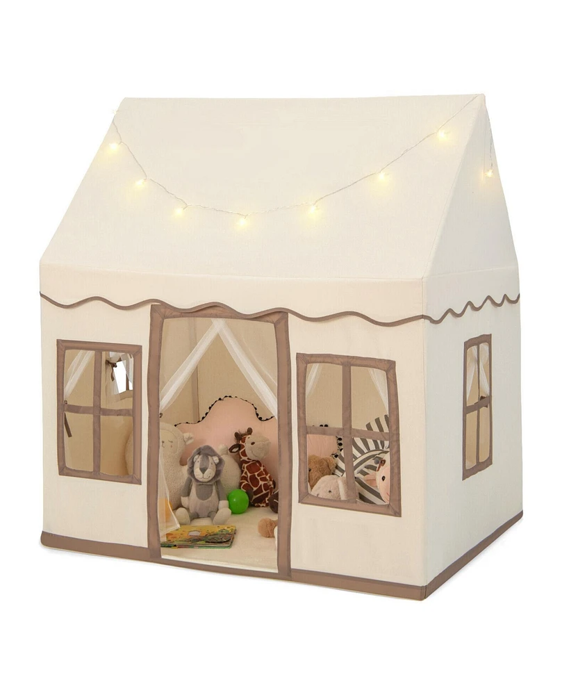 Hongge Toddler Large Playhouse with Star String Lights-Brown