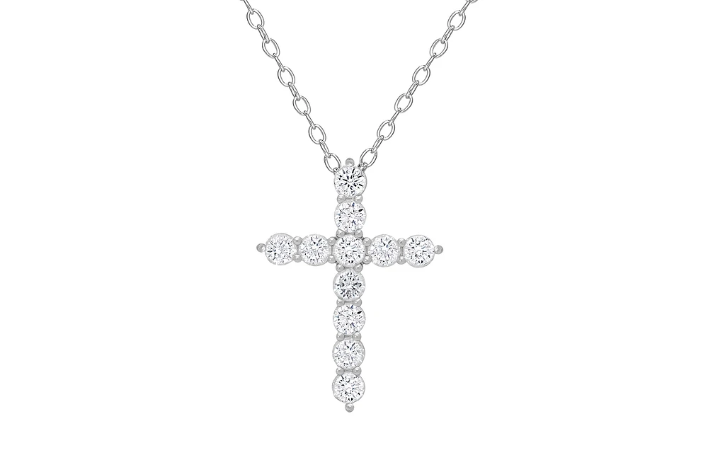 Lily Nily Girls Cz Cross Necklace in Sterling Silver