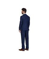 Gino Vitale Men's Slim Fit 3-Piece Blue Windowpane Plaid Suit