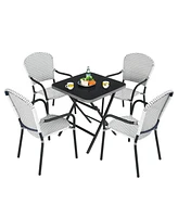 Sugift Set of 4 Patio Rattan Stackable Dining Chair with Armrest for Garden