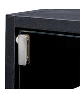 Slickblue Black Shoe Storage Cabinet with Glass Doors and Rgb Led Light for Entryway Organization