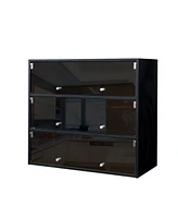 Slickblue Black Shoe Storage Cabinet with Glass Doors and Rgb Led Light for Entryway Organization