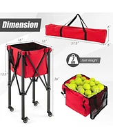 Hongge Lightweight Foldable Tennis Ball Teaching Cart with Wheels and Removable Bag
