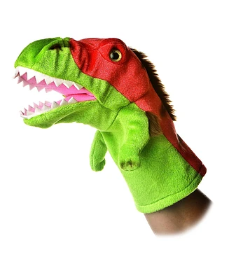 Aurora Medium Velociraptor Hand Puppet Interactive Plush Toy Green 10"