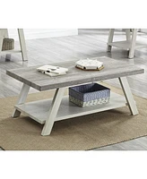 Streamdale Furniture Two-Tone Wood Shelf Coffee Table in Weathered Gray and Beige