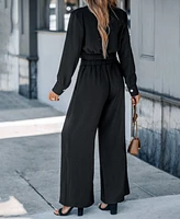 Cupshe Women's Black Long Sleeve Top & Wide Leg Pants Set