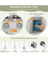 Hongge Kids Kitchen Playset Conor Kitchen Toy with Realistic Microwave and Oven Stove