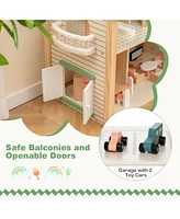Hongge Wooden Corner Dollhouse Playset with 6 Rooms and 36 Pieces for Kids 3+ Years Old