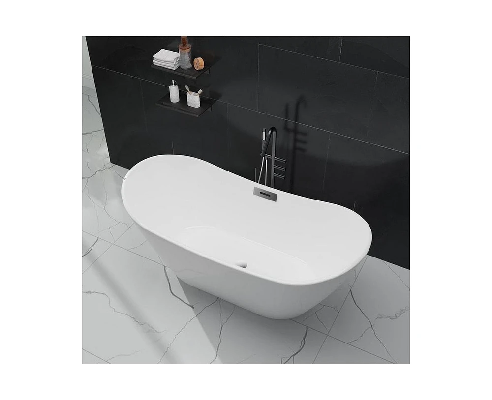 gaomon 67; Freestanding Bathtub, Acrylic Streamline Stand Alone Soaking Bath Tubs for Adult with Overflow and Drain in Chrome, Perfect for Your Bathro