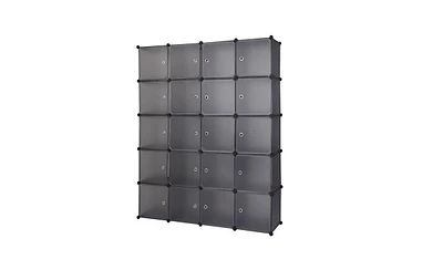 Slickblue 20-Cube Stackable Plastic Organizer Shelves, Multifunctional Modular Closet Cabinet with Hanging Rod in Grey