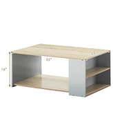 Gymax 2-Tier Coffee Table Sofa Side Table w/ 2 Storage Shelves Living Room Office Oak