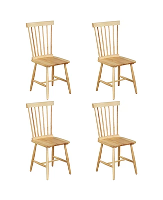 Gymax Dining Chair Set of 4 Solid Wood Windsor Chair w/ High Spindle Back & Wide Seat Natural