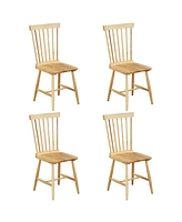 Gymax Dining Chair Set of 4 Solid Wood Windsor Chair w/ High Spindle Back & Wide Seat Natural