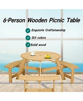 Waterproof Picnic Table with Umbrella Hole and Benches for 6