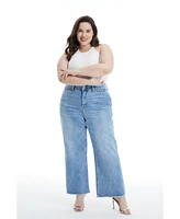 Bayeas Women's High Rise Wide Leg Jeans With Raw Hem Light Blue