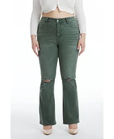 Bayeas Women's Emily High Rise Distressed Flare Pants Green