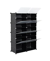 Slickblue 7-Tier Portable Shoe Rack Organizer with 28 Pairs Capacity, Expandable 14-Grid Storage Tower for Heels, Boots, and Slippers