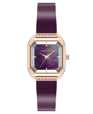 Anne Klein Women's Quartz Premium Crystal Enamel and Rose Gold-Tone Alloy Metal Bangle Watch