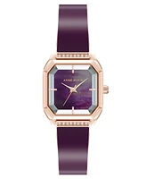 Anne Klein Women's Quartz Premium Crystal Burgundy Enamel and Rose Gold-Tone Alloy Metal Bangle Watch, 23mm