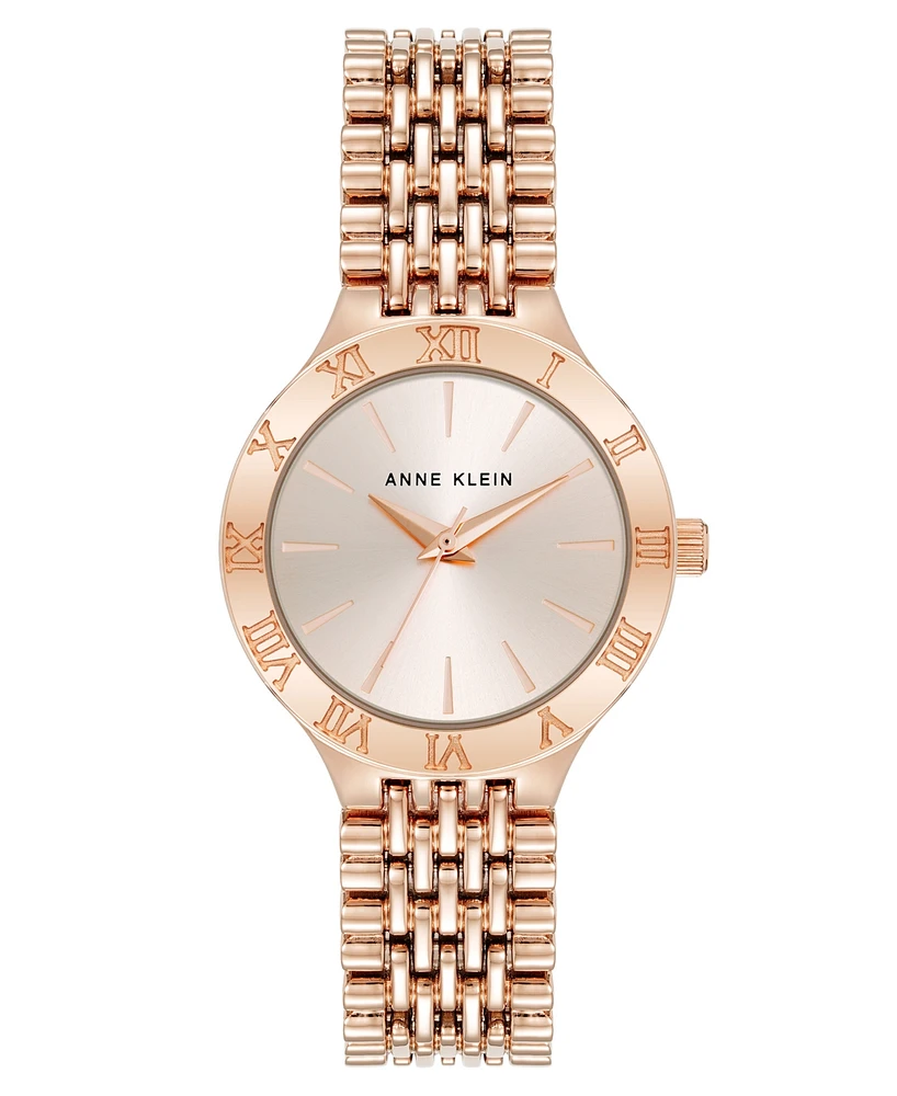 Anne Klein Women's Quartz Iconic Roman Numeral Bezel Rose Gold-Tone Alloy Metal Watch, 30mm