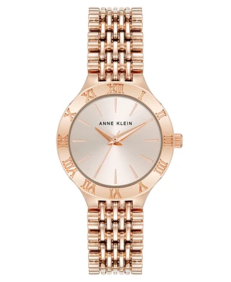 Anne Klein Women's Quartz Iconic Roman Numeral Bezel Rose Gold-Tone Alloy Metal Watch, 30mm