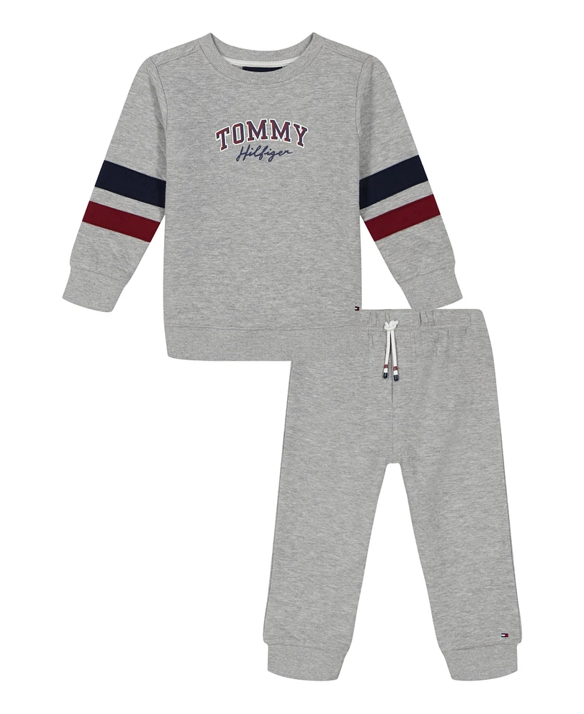 Tommy Hilfiger Baby Boy Quilted Fleece Logo Crewneck Sweatshirt And Joggers, 2-Piece Set