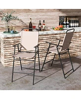 Gymax Outdoor Folding Bar Chair Set of 2 Patio Dining Chairs w/ Breathable Fabric