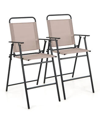 Gymax Outdoor Folding Bar Chair Set of Patio Dining Chairs w/ Breathable Fabric