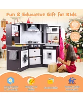 Hongge Wooden Kids Play Kitchen Playset with Realistic Lights and Sounds-Coffee