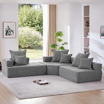 Luxury Boucle L-Shaped Sectional Sofa Bed: Spacious and Convertible