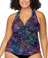 Island Escape Plus Printed Halter-Back Tankini, Exclusively at Macy's