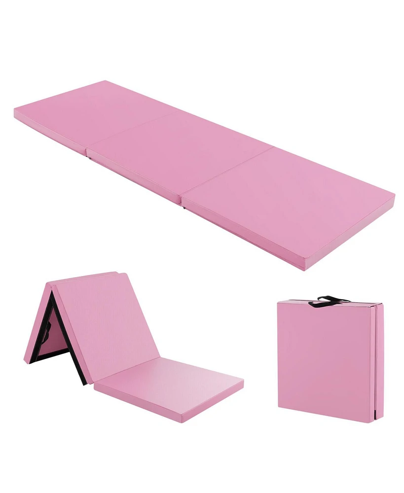 Hongge 6 x 2 Ft Tri-Fold Gym Mat with Handles and Removable Zippered Cover-Pink