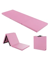 Hongge 6 x 2 Ft Tri-Fold Gym Mat with Handles and Removable Zippered Cover-Pink