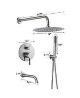 Mondawe Brush Nickel Three function Pressure Balance Shower Set with 10 in Round Shower Head & Valve