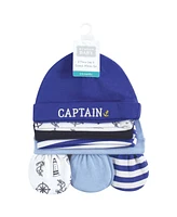 Hudson Baby Baby Boys Cotton Cap and Scratch Mitten Set, Captain, 0-6 Months