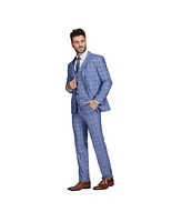 Gino Vitale Men's Slim Fit 3-Piece Light Blue Checked Plaid Suit