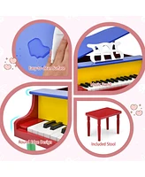 Hongge 30-Key Wood Toy Kids Grand Piano with Bench and Music Rack-Multicolor