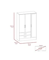 Gangi 120 Mirrored Armoire, Double Door Cabinet, Two Drawers, Metal Hardware, Rods, Four Shelves, Black / Light Gray