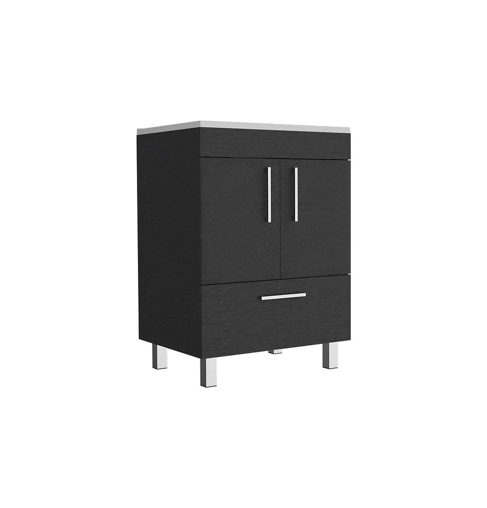 Depot E-Shop Essential Single Bathroom Vanity, One Draw, Double Door Cabinet, Black