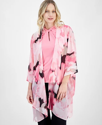 Anne Klein Printed Open-Front Chiffon Kimono