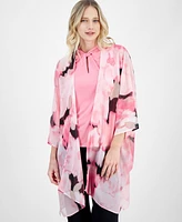 Anne Klein Printed Open-Front Chiffon Kimono